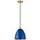 Ballston Plymouth 9"W Satin Gold Mini Pendant w/ Blue Shade