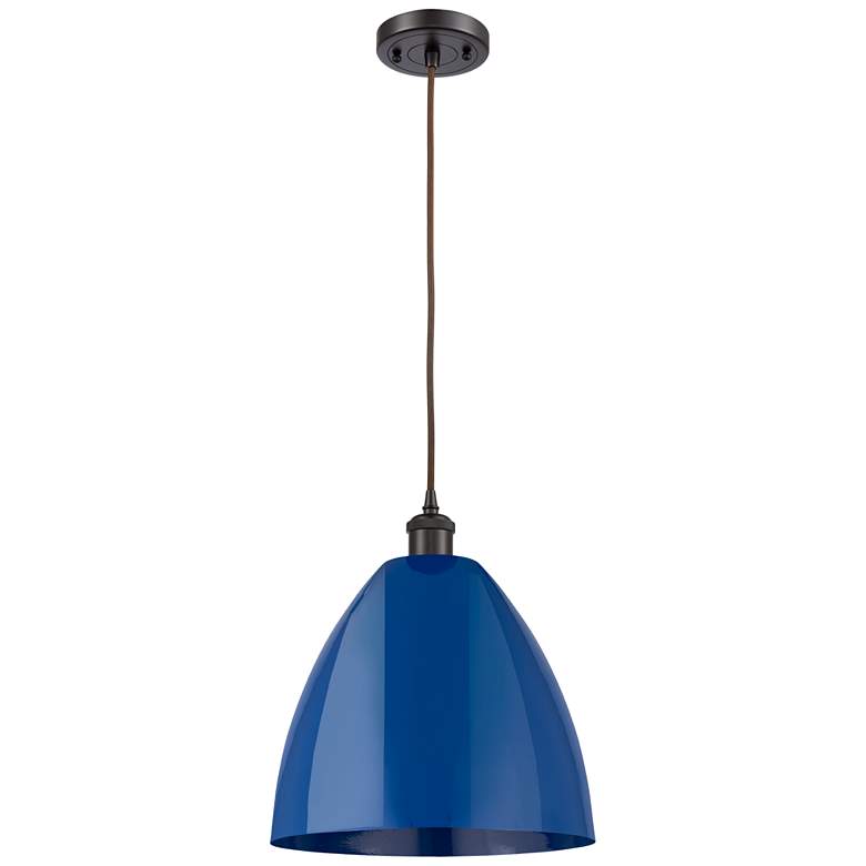 Image 1 Ballston Plymouth Dome 12" Wide Bronze Corded Mini Pendant w/ Blue Sha