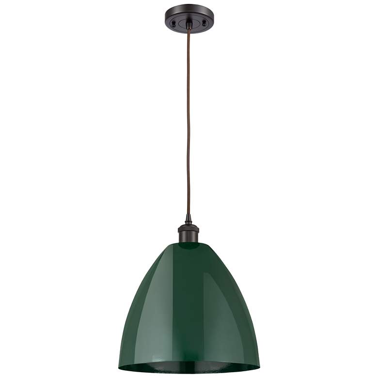 Image 1 Ballston Plymouth Dome 12" Wide Bronze Corded Mini Pendant w/ Green Sh