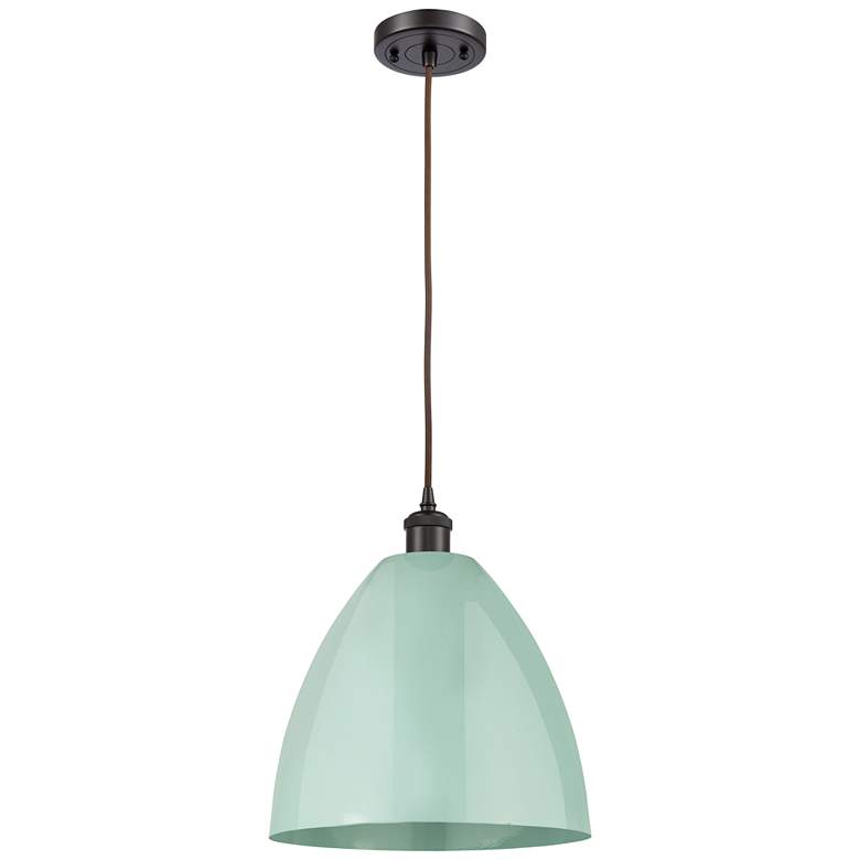 Image 1 Ballston Plymouth Dome 12" Wide Bronze Corded Mini Pendant w/ Seafoam