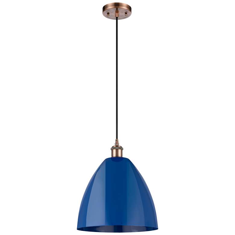 Image 1 Ballston Plymouth Dome 12" Wide Copper Corded Mini Pendant w/ Blue Sha