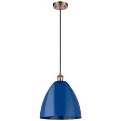Ballston Plymouth Dome 12" Wide Copper Corded Mini Pendant w/ Blue Sha