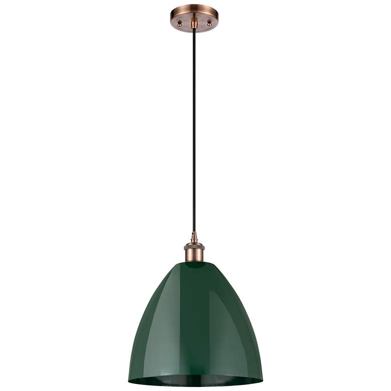 Image 1 Ballston Plymouth Dome 12" Wide Copper Corded Mini Pendant w/ Green Sh