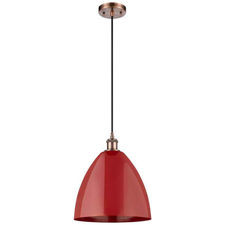 Image 1 Ballston Plymouth Dome 12" Wide Copper Corded Mini Pendant w/ Red Shad