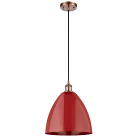 Ballston Plymouth Dome 12" Wide Copper Corded Mini Pendant w/ Red Shad Ballston Plymouth Dome 12" Wide Copper Corded Mini Pendant w/ Red Shad