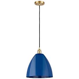 Image1 of Ballston Plymouth Dome 12" Wide Gold Corded Mini Pendant w/ Blue Shade