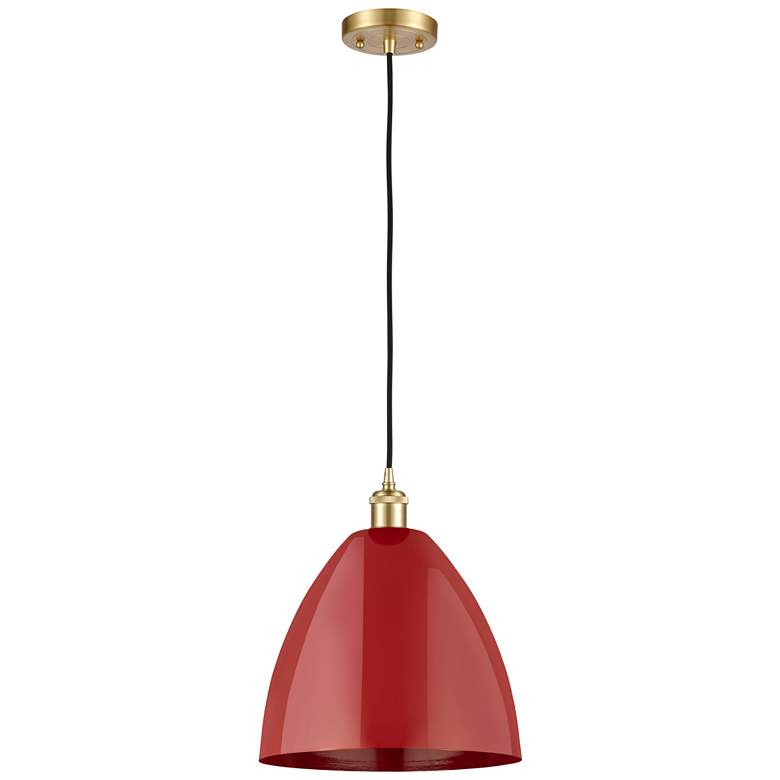 Image 1 Ballston Plymouth Dome 12" Wide Satin Gold Corded Mini Pendant w/ Red