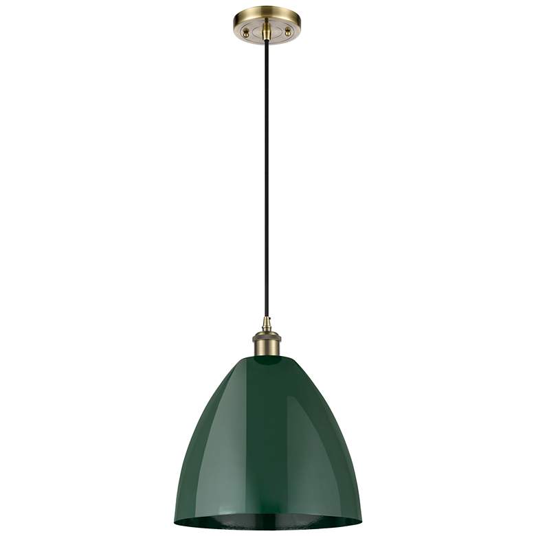 Image 1 Ballston Plymouth Dome 12"W Antique Brass Corded Mini Pendant Green Sh