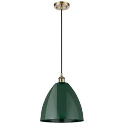 Ballston Plymouth Dome 12"W Antique Brass Corded Mini Pendant Green Sh