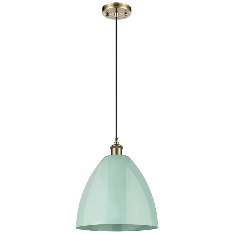Image 1 Ballston Plymouth Dome 12"W Antique Brass Corded Mini Pendant Seafoam