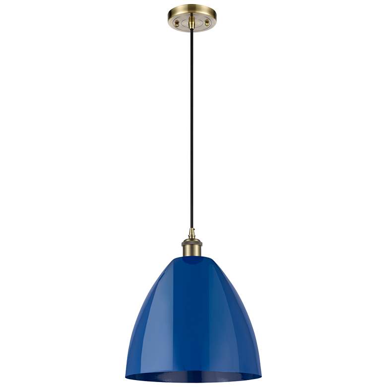 Image 1 Ballston Plymouth Dome 12"W Antique Brass Corded Mini Pendant w/ Blue