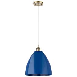 Ballston Plymouth Dome 12"W Antique Brass Corded Mini Pendant w/ Blue