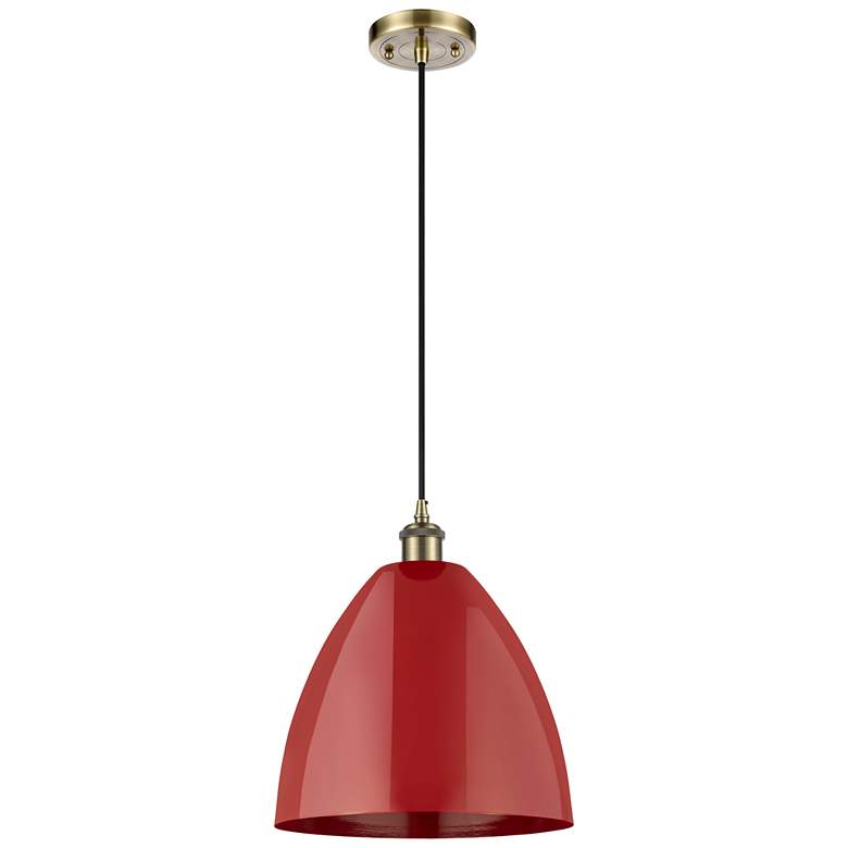 Image 1 Ballston Plymouth Dome 12"W Antique Brass Corded Mini Pendant w/ Red S
