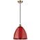 Ballston Plymouth Dome 12"W Antique Brass Corded Mini Pendant w/ Red S