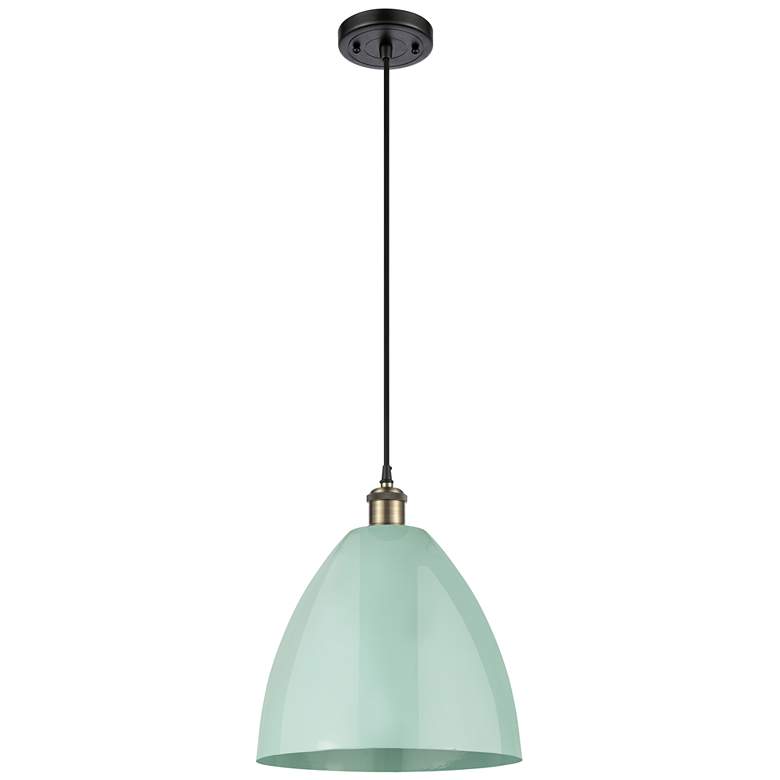 Image 1 Ballston Plymouth Dome 12"W Black Brass Corded Mini Pendant Seafoam Sh