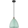 1_Ballston Plymouth Dome 12"W Black Brass Corded Mini Pendant Seafoam Sh