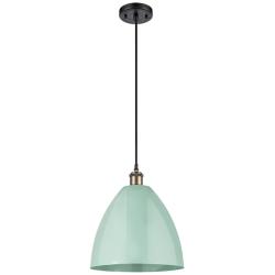 Ballston Plymouth Dome 12"W Black Brass Corded Mini Pendant Seafoam Sh