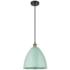Ballston Plymouth Dome 12"W Black Brass Corded Mini Pendant Seafoam Sh
