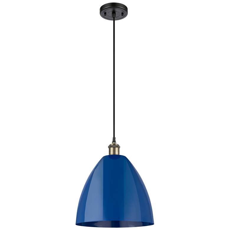 Image 1 Ballston Plymouth Dome 12"W Black Brass Corded Mini Pendant w/ Blue Sh