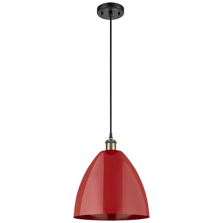 Image 1 Ballston Plymouth Dome 12"W Black Brass Corded Mini Pendant w/ Red Sha