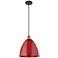 Ballston Plymouth Dome 12"W Black Brass Corded Mini Pendant w/ Red Sha