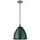 Ballston Plymouth Dome 12"W Brushed Brass Corded Mini Pendant Green Sh