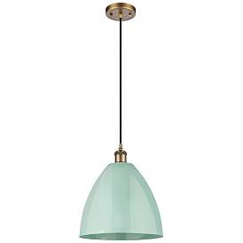 Image1 of Ballston Plymouth Dome 12"W Brushed Brass Corded Mini Pendant Seafoam