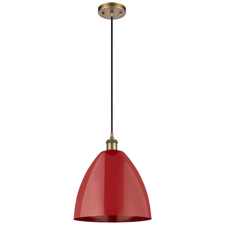 Image 1 Ballston Plymouth Dome 12"W Brushed Brass Corded Mini Pendant w/ Red S