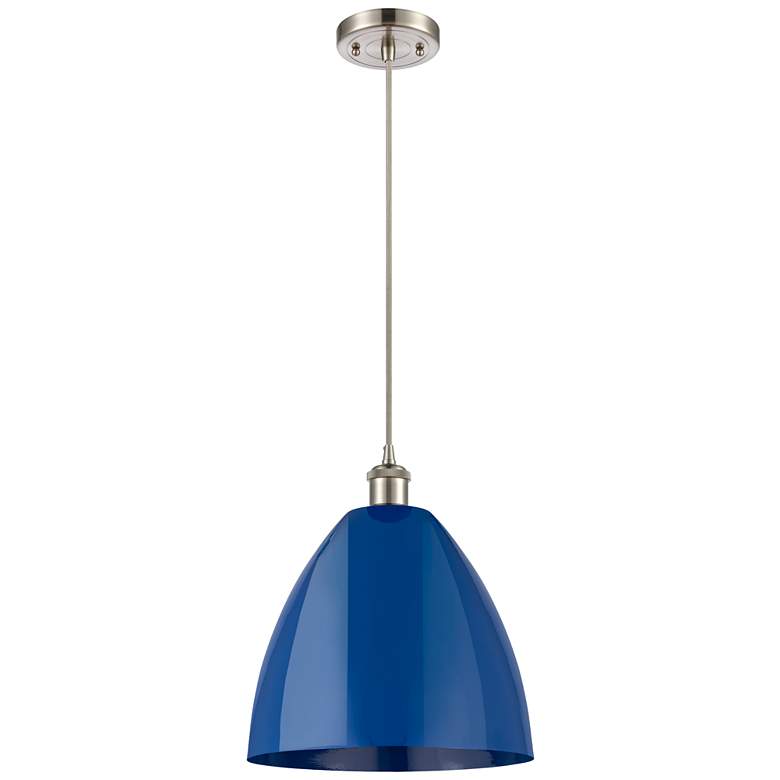 Image 1 Ballston Plymouth Dome 12 inchW Brushed Nickel Corded Mini Pendant Blue Sh