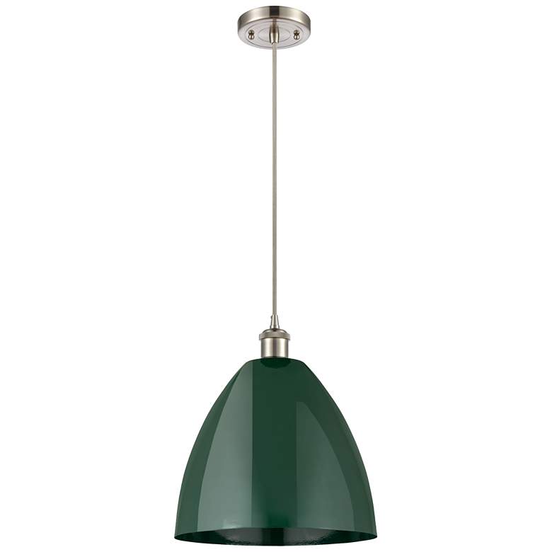 Image 1 Ballston Plymouth Dome 12"W Brushed Nickel Corded Mini Pendant Green S