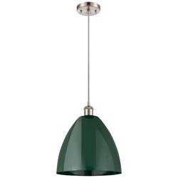 Ballston Plymouth Dome 12"W Brushed Nickel Corded Mini Pendant Green S
