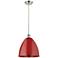 Ballston Plymouth Dome 12"W Brushed Nickel Corded Mini Pendant w/ Red 
