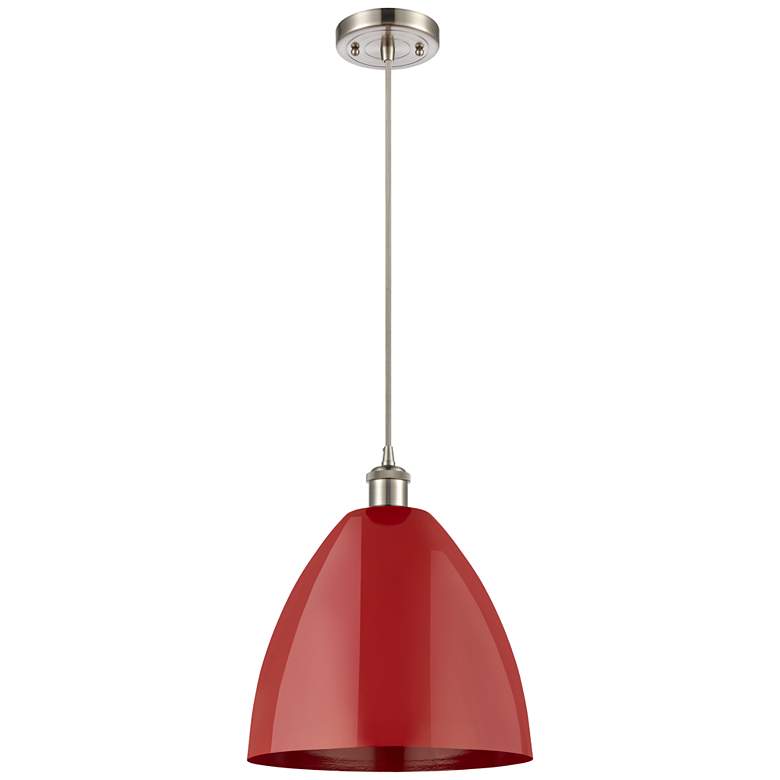 Image 1 Ballston Plymouth Dome 12 inchW Brushed Nickel Corded Mini Pendant w/ Red 