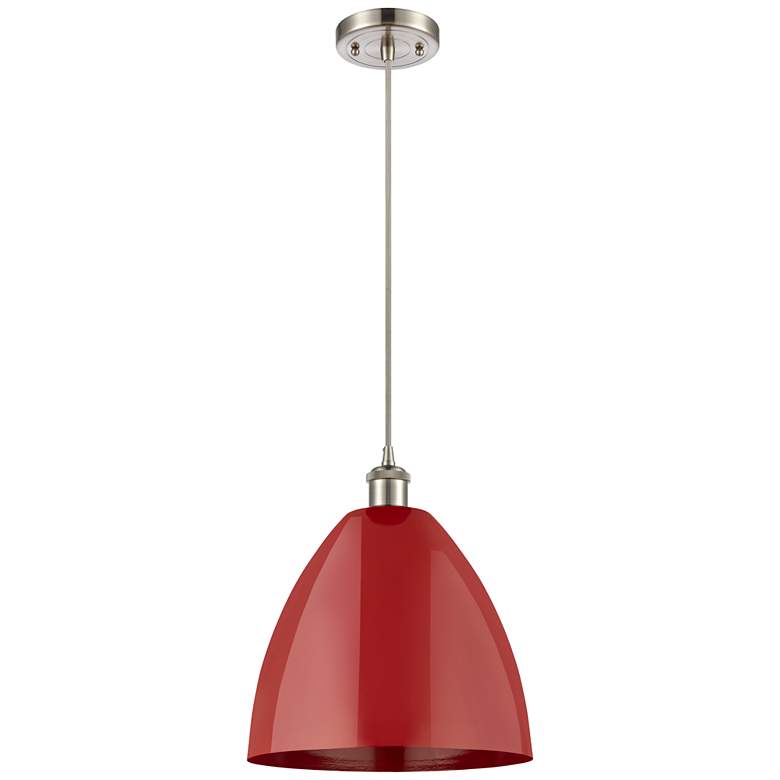 Image 1 Ballston Plymouth Dome 12"W Brushed Nickel Corded Mini Pendant w/ Red