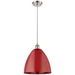 Ballston Plymouth Dome 12"W Brushed Nickel Corded Mini Pendant w/ Red