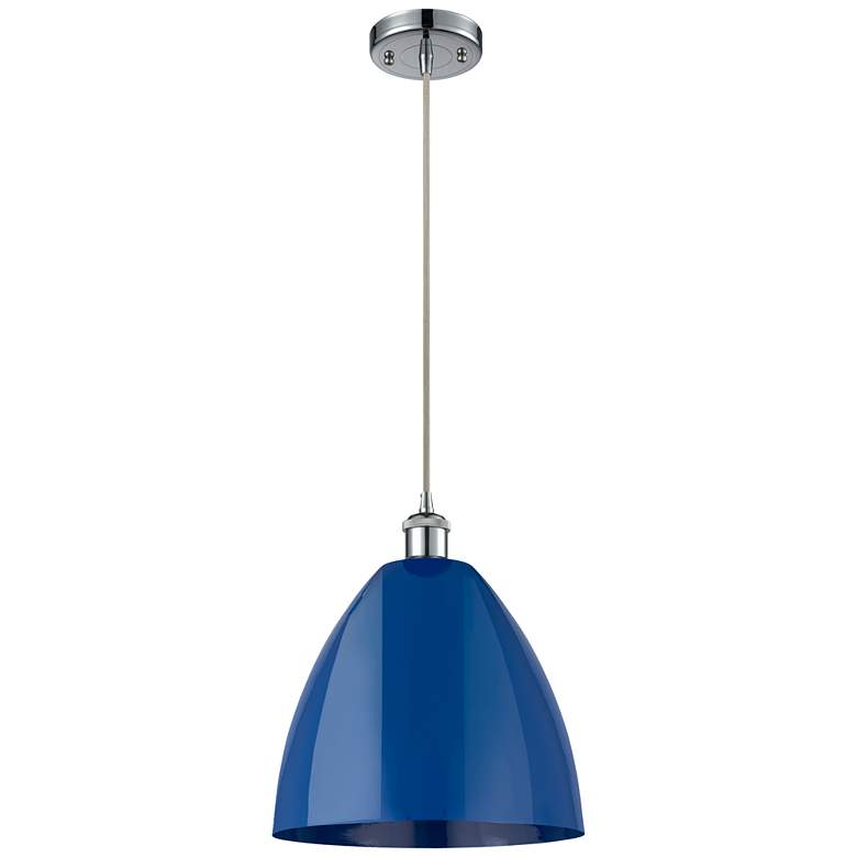 Image 1 Ballston Plymouth Dome 12"W Chrome Corded Mini Pendant w/ Blue Shade