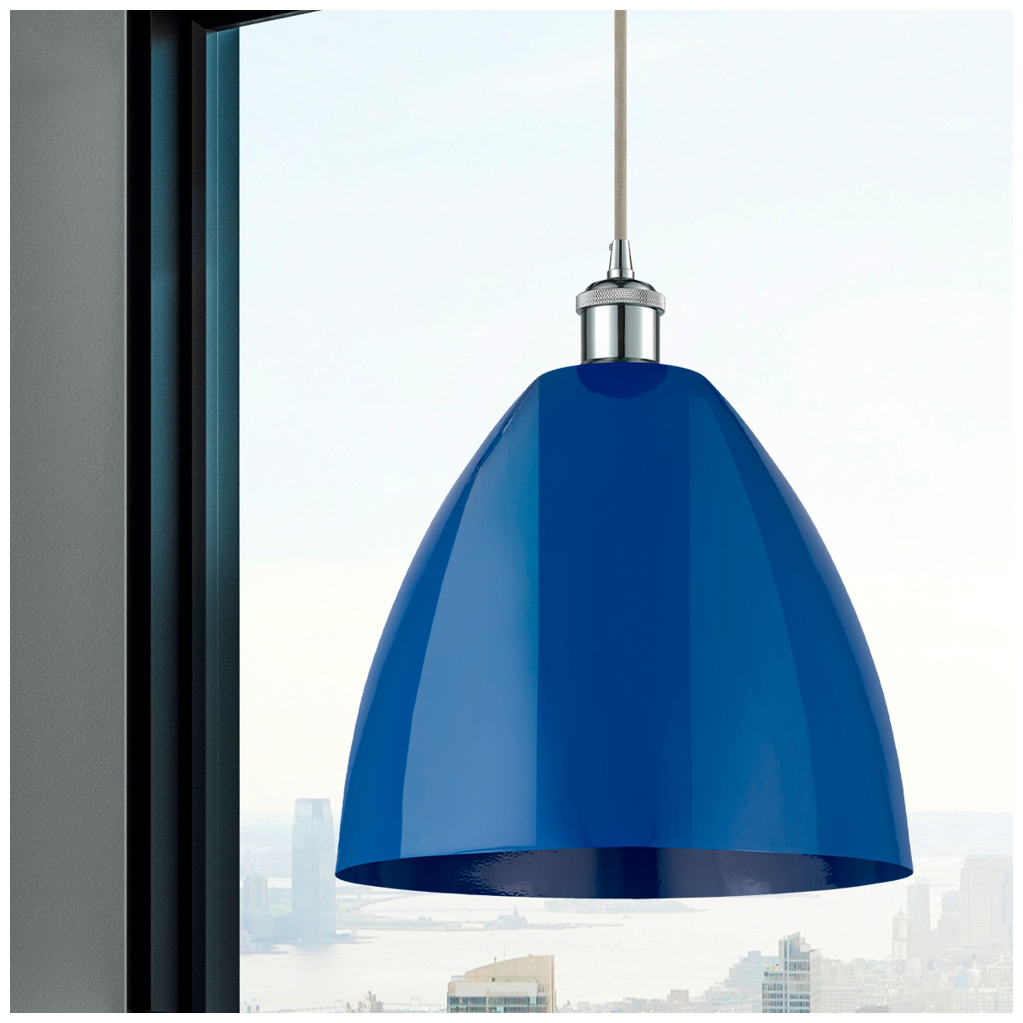 Image 2 Ballston Plymouth Dome 12"W Chrome Corded Mini Pendant w/ Blue Shade more views