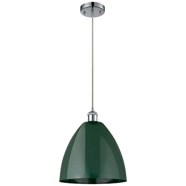 Image 1 Ballston Plymouth Dome 12"W Chrome Corded Mini Pendant w/ Green Shade