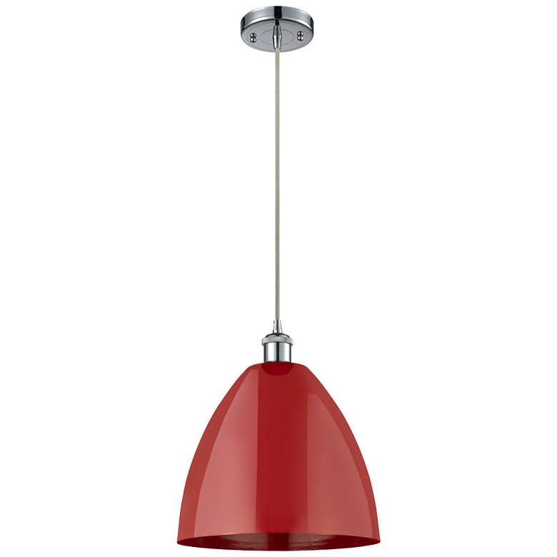 Image 1 Ballston Plymouth Dome 12"W Chrome Corded Mini Pendant w/ Red Shade