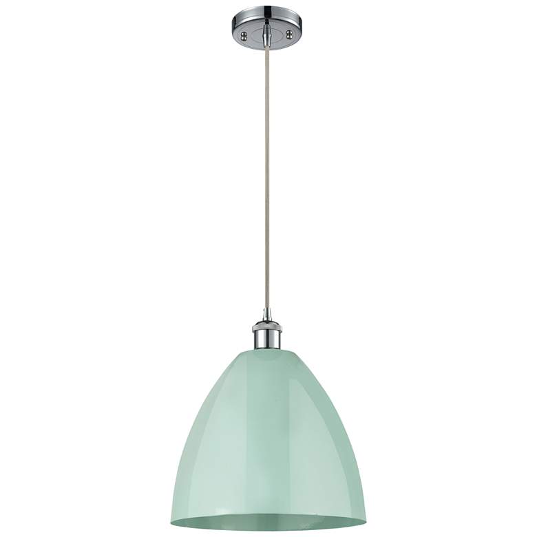 Image 1 Ballston Plymouth Dome 12"W Chrome Corded Mini Pendant w/ Seafoam Shad