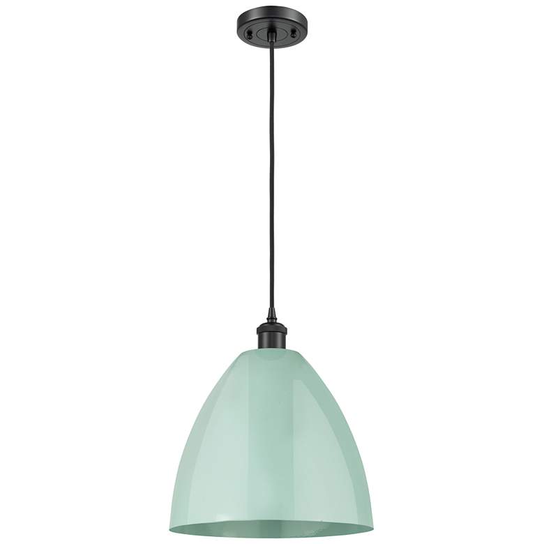 Image 1 Ballston Plymouth Dome 12"W Matte Black Corded Mini Pendant Seafoam Sh