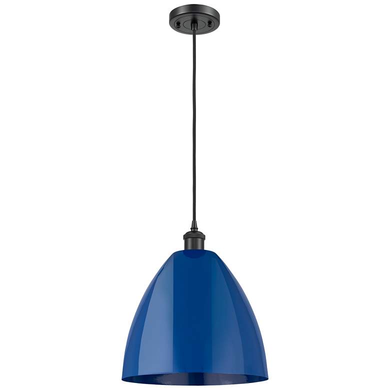 Image 1 Ballston Plymouth Dome 12"W Matte Black Corded Mini Pendant w/ Blue Sh