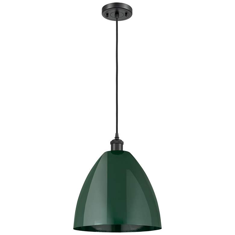 Image 1 Ballston Plymouth Dome 12"W Matte Black Corded Mini Pendant w/ Green S