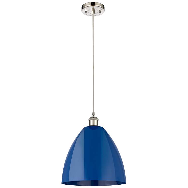 Image 1 Ballston Plymouth Dome 12"W Polished Nickel Corded Mini Pendant Blue S
