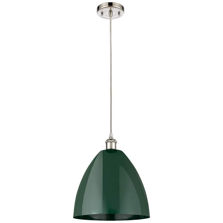 Image 1 Ballston Plymouth Dome 12"W Polished Nickel Corded Mini Pendant Green
