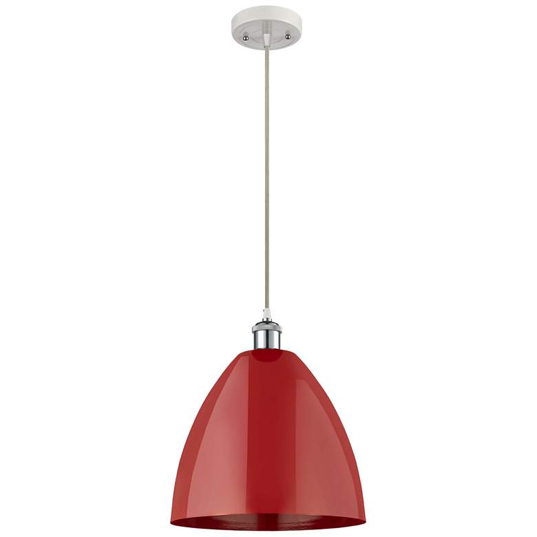 Image 1 Ballston Plymouth Dome 12 inchW White and Chrome Corded Mini Pendant Red S