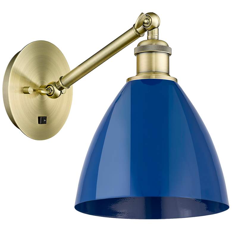 Image 1 Ballston Plymouth Dome 13.25" High Antique Brass Sconce w/ Blue Shade