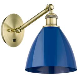 Ballston Plymouth Dome 13.25" High Antique Brass Sconce w/ Blue Shade