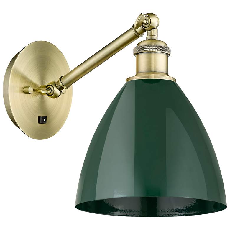 Image 1 Ballston Plymouth Dome 13.25" High Antique Brass Sconce w/ Green Shade
