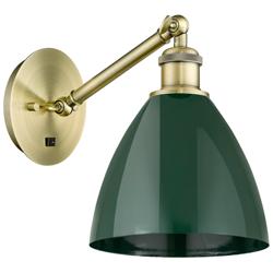Ballston Plymouth Dome 13.25" High Antique Brass Sconce w/ Green Shade